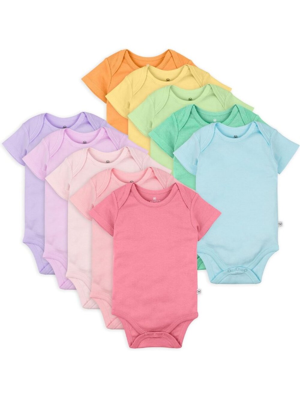 10-Pack Short Sleeve Bodysuits for Infants, Rainbow Colors, 3-6 Months, Unisex